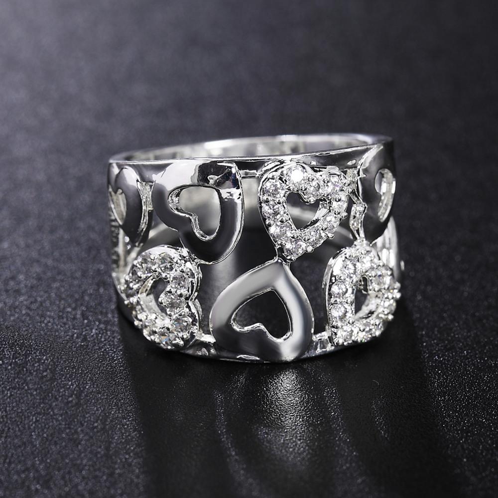 925 Sterling Silver Heart AAA Zircon Ring Wedding Woman Charm Jewelry