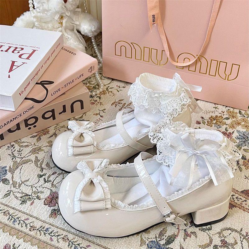 

Кремовые туфли-лодочки из мягкой кожи, женские новые туфли на толстой подошве, милые японские туфли Мэри Джейн с бантом для jk 40 бежевый