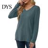 Damen Herbstkleidung Tunika Pullover V-Ausschnitt Langarm Einfarbig Gerippt Lässige Oberteile Schlanke Passform Gestrickt Locker