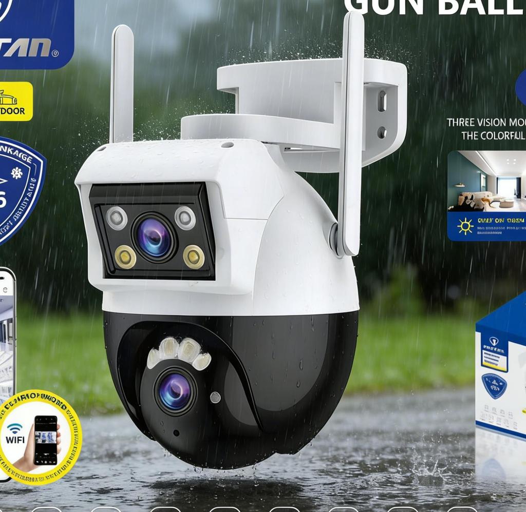 Outdoor Home Security Camera | 360° Field of View | AI Detection | Full-Color Night Vision | 24/7 Recording