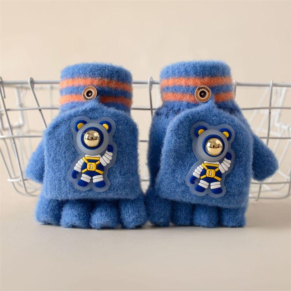 Cycling Winter Kids Gloves Half Finger Flap Gloves for 3-12 Years Boys Girls