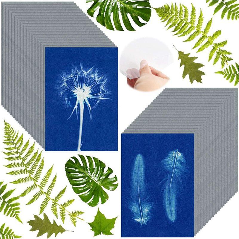Premium-120 Sheets Sun Print Paper Cyanotype Paper Kit, A6 Sun Art Paper With 2 Plastic Tool For Sun Printing, Solar Paper