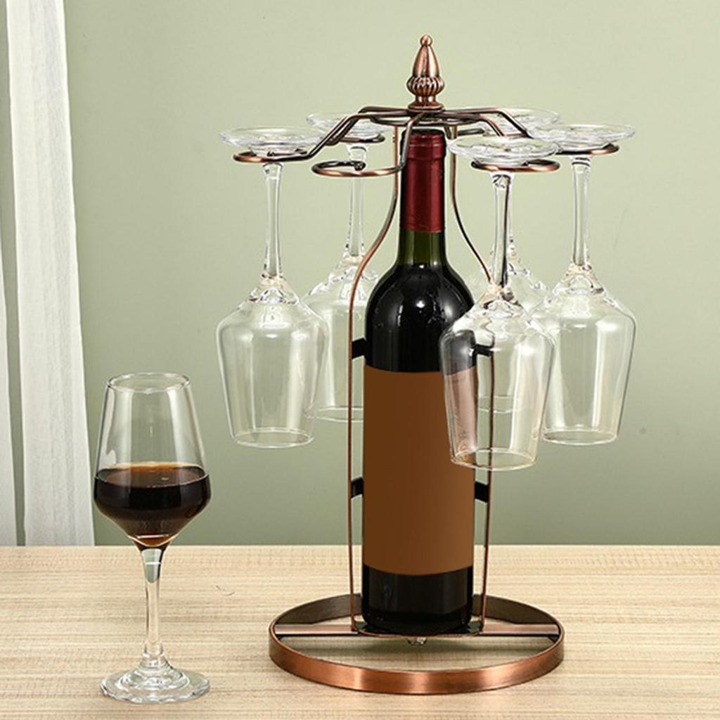 2 in 1 Wine Rack Stemware Storage And Display 6 Glasses Bottle Unique Iron Goblet Drying
