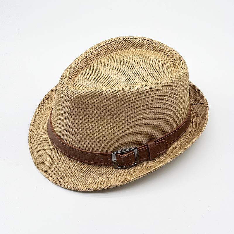 Solid Straw Top Hat Unisex Curled British Cowboy Jazz Hat Vintage Party Beach Sun Hat