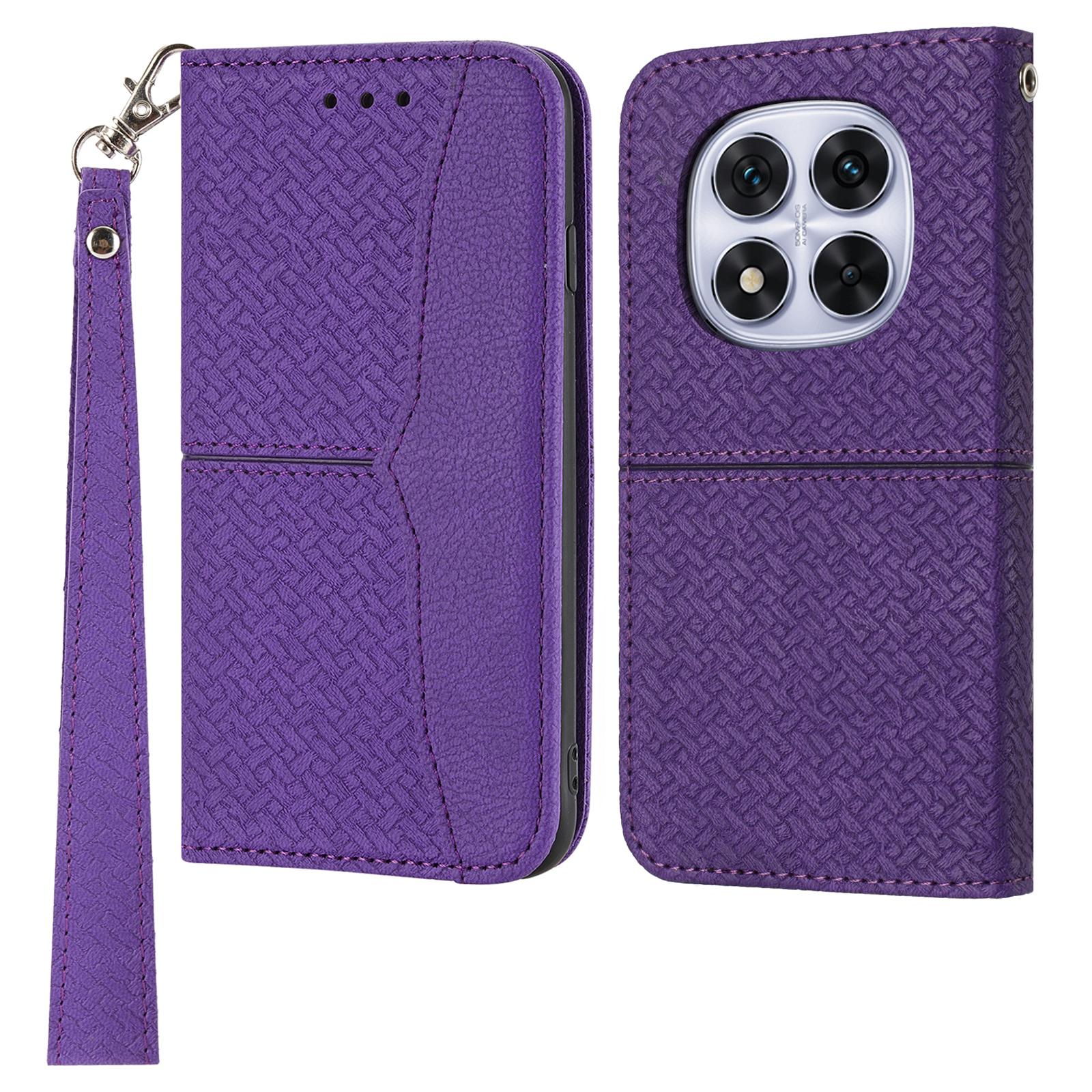 

For Xiaomi Redmi Note 14 Pro 4G Case Woven Texture PU Leather Wallet Phone Cover Purple