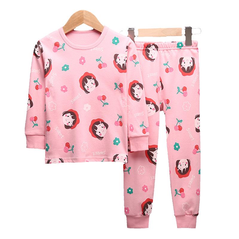 Pure Cotton Flannel Autumn/Winter Girls' Round Neck Underwear Set