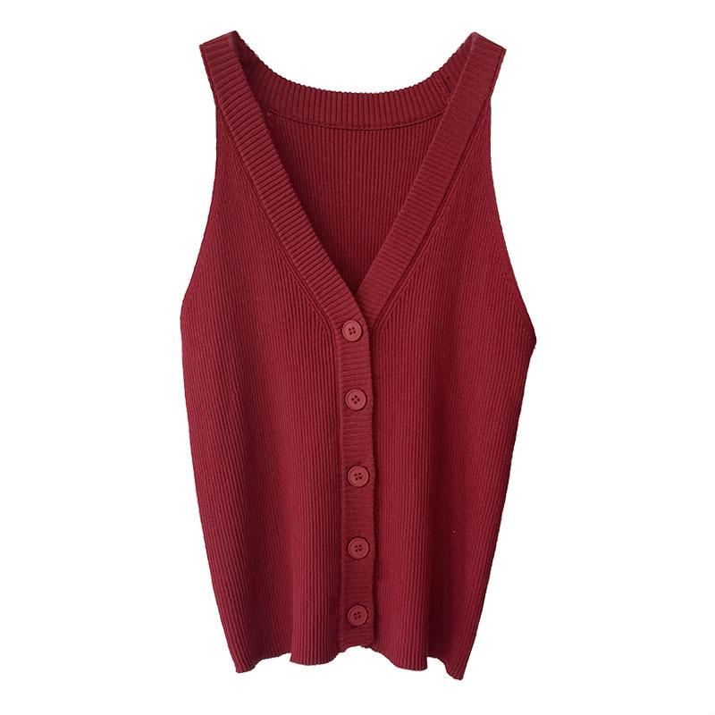 Juzhi Spring Korean V-Neck Sleeveless Cardigan