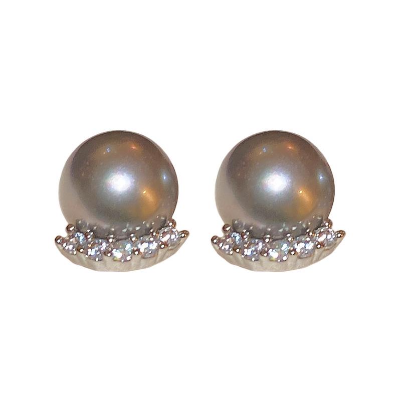 Gold-Plated Silver Diamond Pearl Stud Earrings - French Retro Light Luxury Ear Jewelry