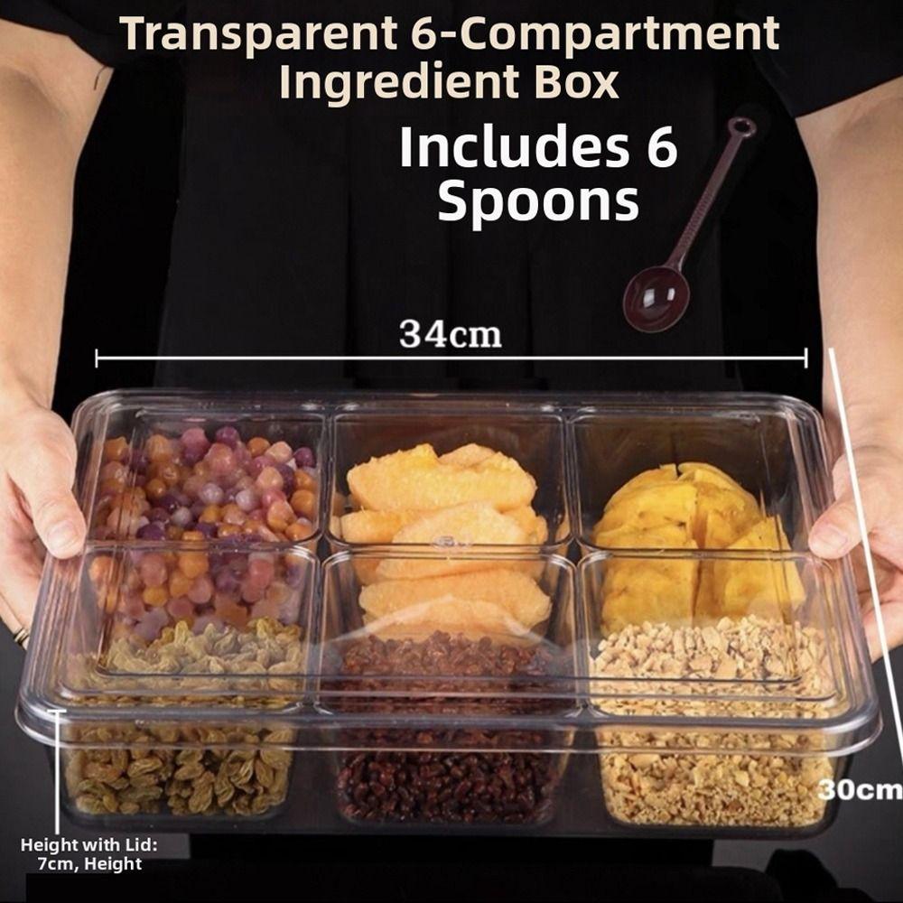 with Lid Ice Powder Box 6-Compartment Fruit Salad Box Seasoning Storage Box for Spices Powders