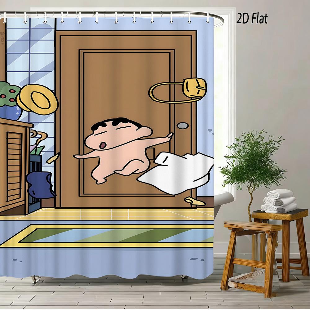 

Crayon Shin-chan Flame Ninja Z Themed 2D Print Waterproof Shower Curtain, Flying Shin-chan with Family & Shiro Colorful Cityscap 1pc-90x180