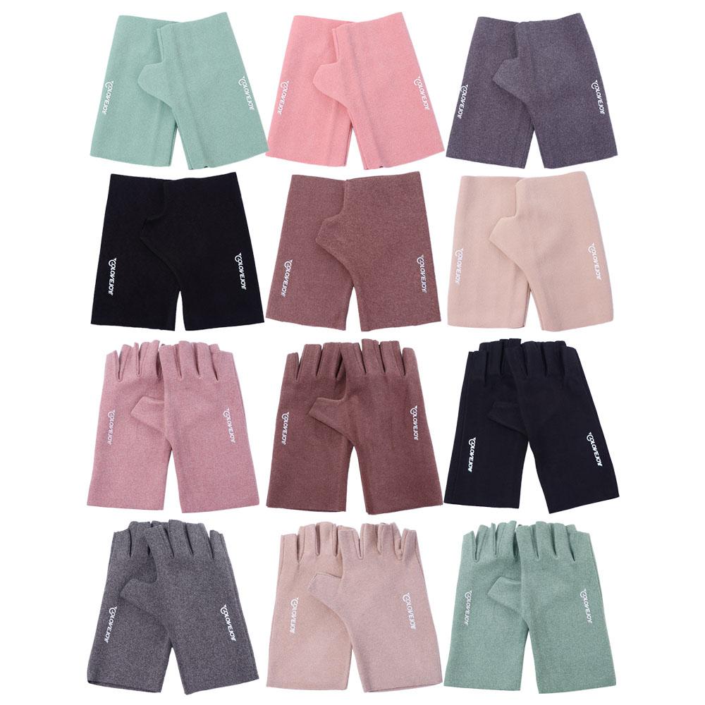 Solid Color Cold Proof Outdoor Winterr Fingerless Gloves Half-finger Warm Gloves Women Mittens