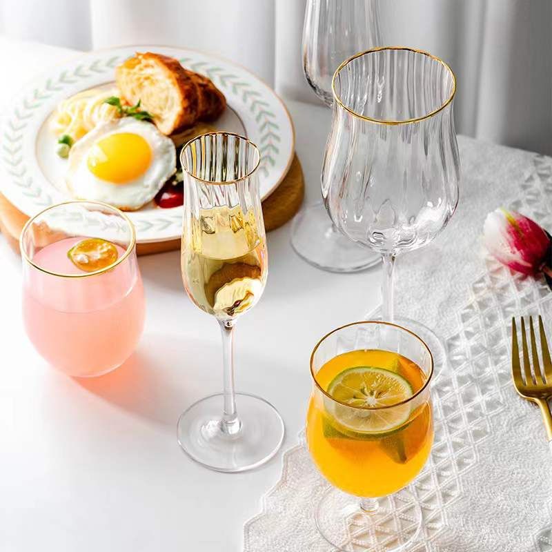 Petal Glass,Striped Tulip Handmade Phnom Penh Tall Red Wine,Ice Cream,Drinkware Champagne Glassware Creative Personality