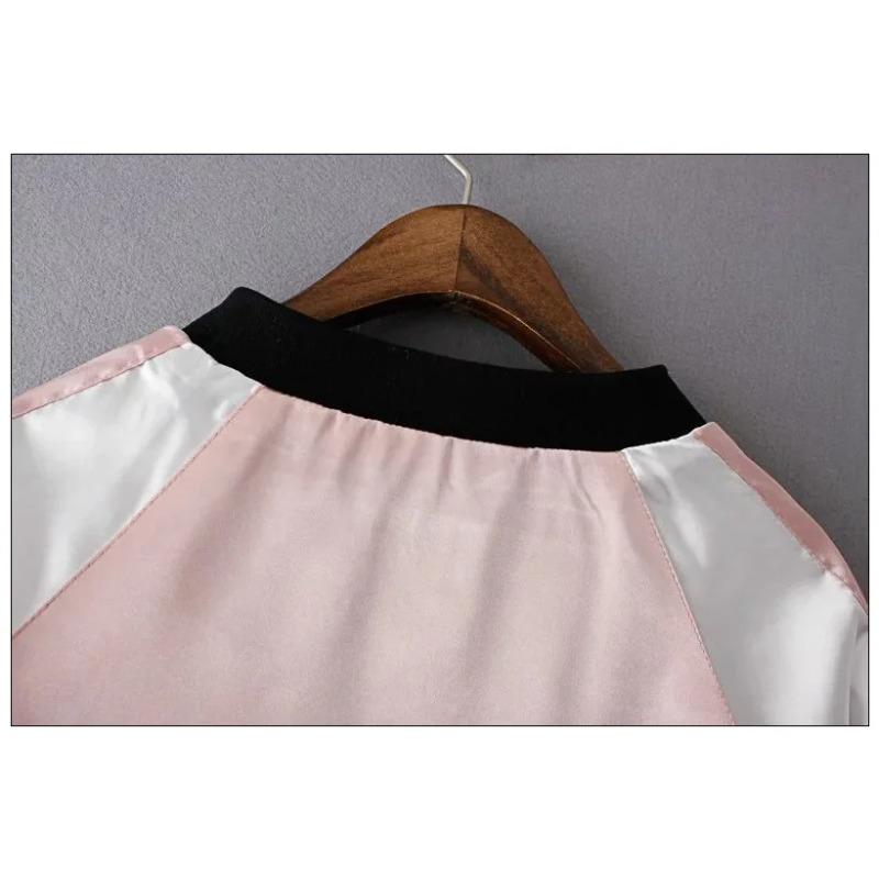 Giacca Bomber da Donna in Raso Sukajan Ricamata Baseball Cappotto Floreale Harajuku Autunno Seta Giapponese Ragazze