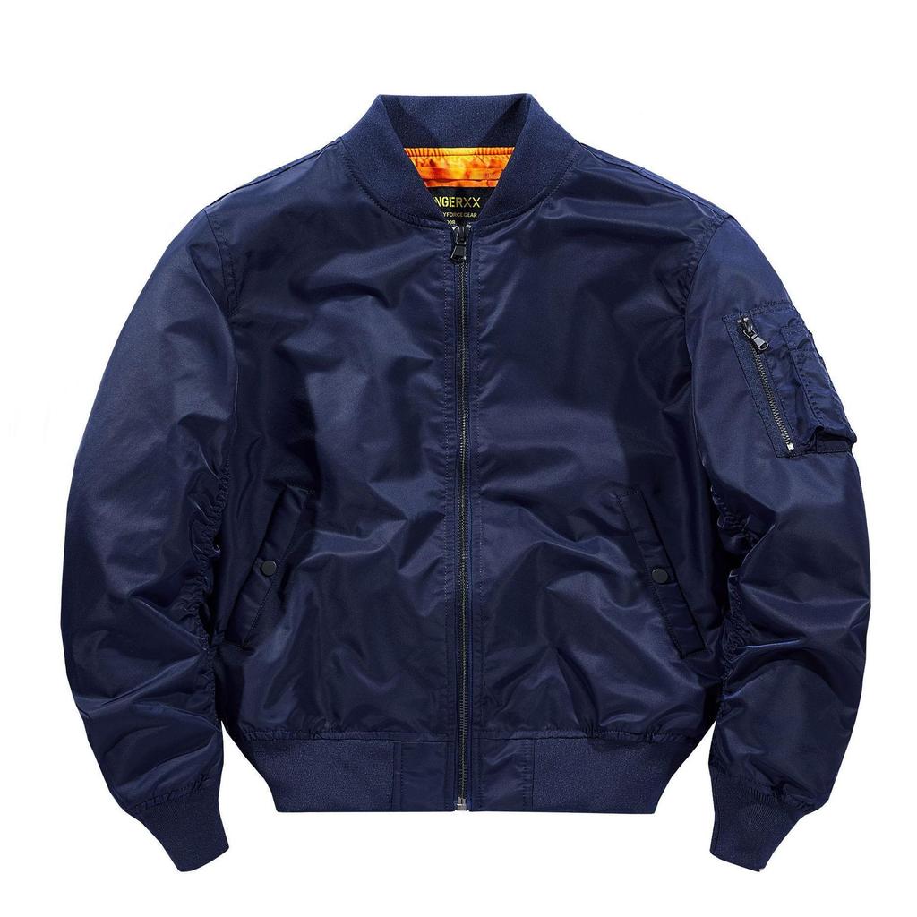 Pilotná bunda pánska bomber bunda Pánske retro bomber bundy Pánska ležérna jednofarebná bunda na zips Voľný strih Pánske kabáty