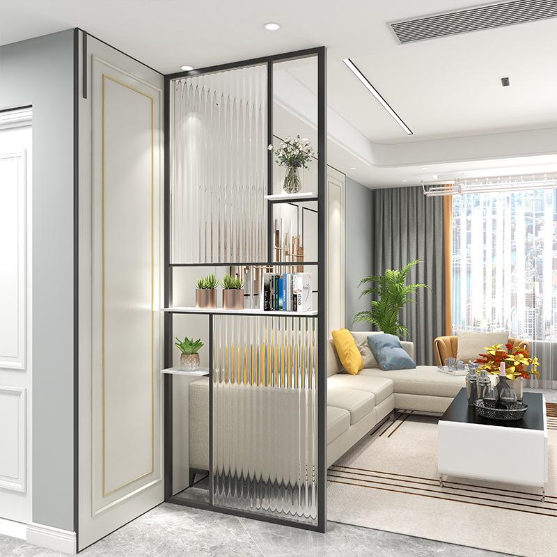 Modern Nordic Glass Partition Screen with Iron Art and Stainless Steel Washstand for Luxury Living Room and Entryway