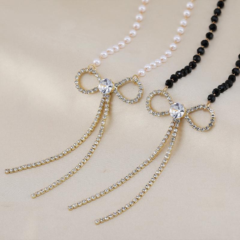 Elegant Korean Style Bowknot Zircon Necklace Perfect For Autumn Winter Fashion Lovers