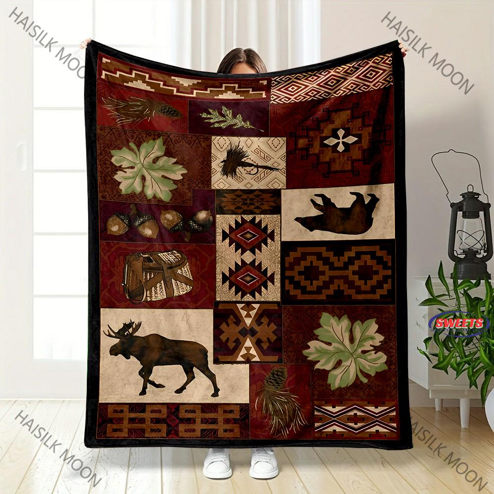 American Retro Style Print Blanket Sofa Bed All Seasons Soft Thin Blanket Gift for Parents,Grandparents,Birthday Christmas Gift