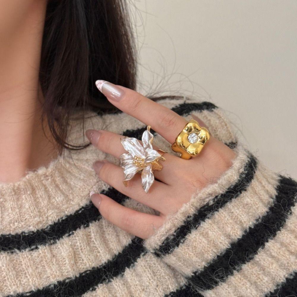 Tulip Flower Flower Ring Glaze French Irregular Ring Retro Enamel Finger Ring Gift