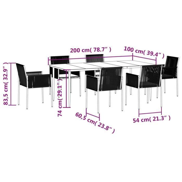 VidaXL Garden Dining Set Cushions 7 Pcs Black Rattan and Steel 3187071