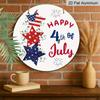2D Flat, 1Pc Round Aluminum Hanging Sign, Patriotic 4Th of July, Featuring Red, White, And Blue Decorations, Including Pentagrams And Fireworks