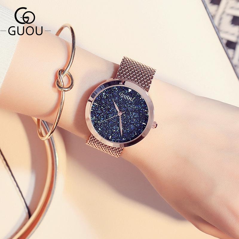 

GUOU Темпераментные женские часы, модные женские часы со стальным ремешком и кисточками, стильные большие часы Pangu, европейские трендовые часы из розового золота