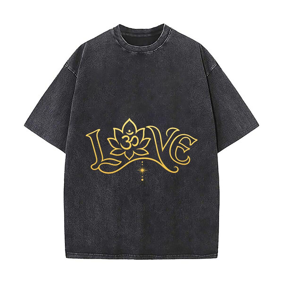 Golden Sacred Hebrew Lettering Emble Retro Washed Distressed T Shirt Men Summer Casual Short Sleeve 2XL