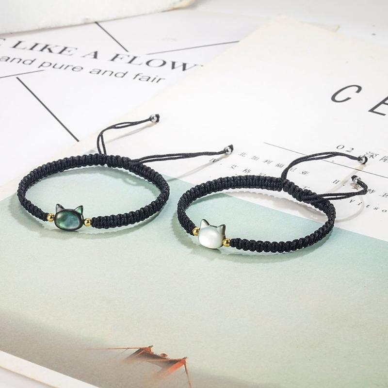 Natural Moonstone Obsidian Bracelet Unique Design Cat Charm Bangle Handwoven Wrist Link Chain Party Accessories for Girl