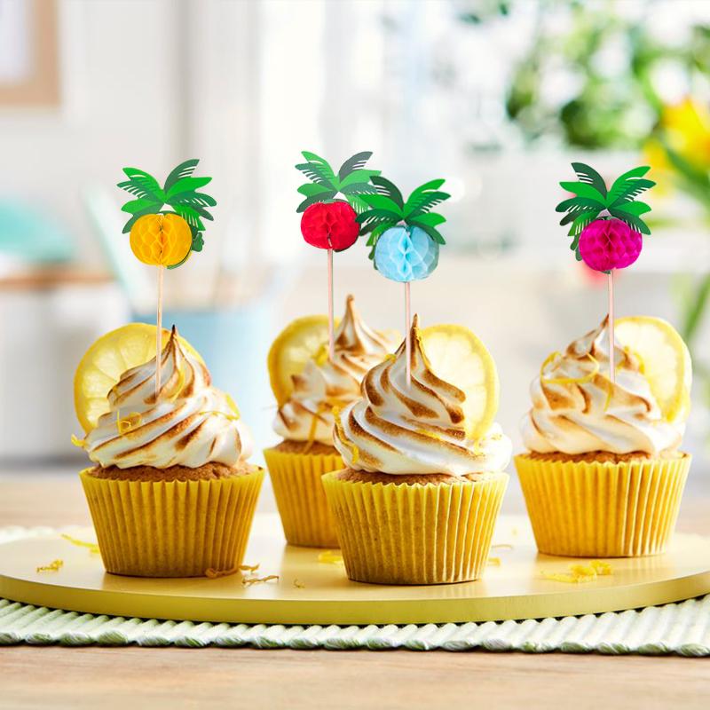 50pcs Hawaiian Luau Cocktail Picks Coconut Palm Tree Food Stick Cupcake Topper Tropical Summer Birthday Party Decor Supplies