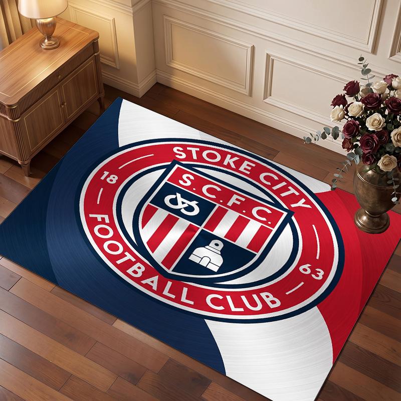 Stoke City Football Print Crystal Velvet Rug, Comfortable Water Absorbent Non Slip Indoor Floor Carpet