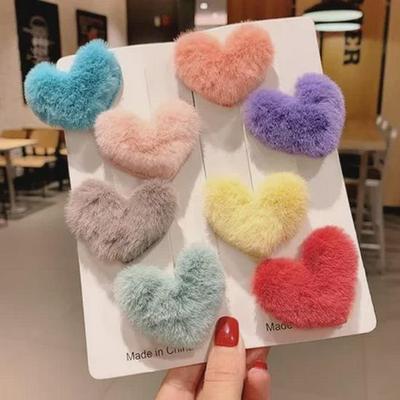 New Plush Heart Hairpin for Girls: Stylish Autumn/Winter Beach Clip Hair Accessory