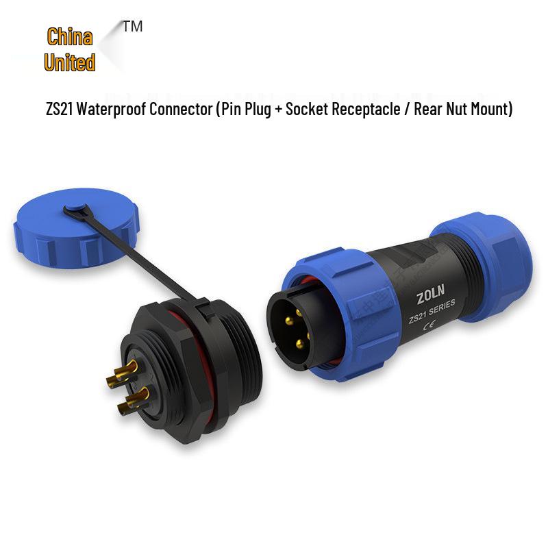 Zhonglian ZS21 Waterproof Aviation Connector: 2-12 Core Male-Female Gold-Plated Pin Plug Socket