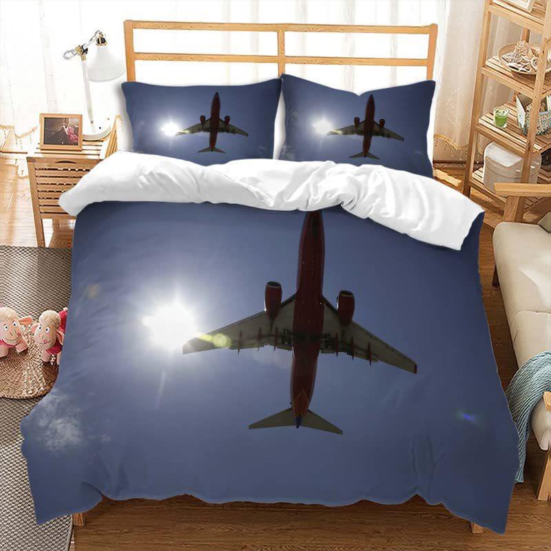 Aircraft Three-Piece Quilt Cover 3D Digital Printing Bedding Set Four Seasons Bed Cover