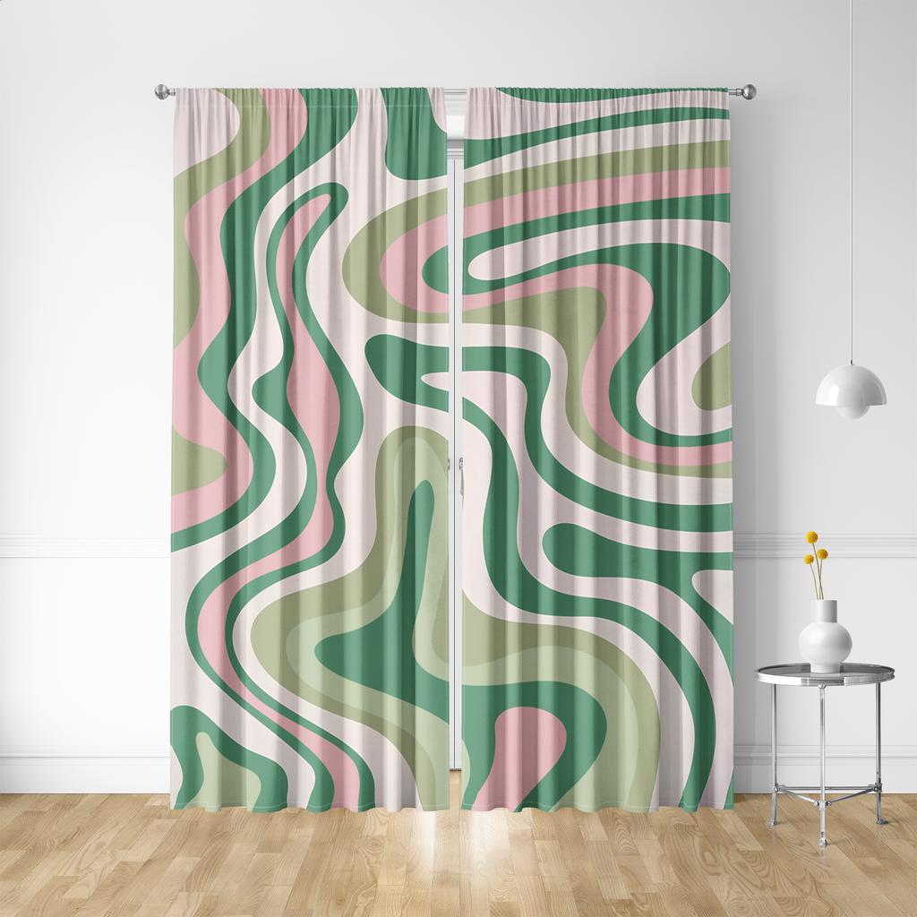 2PC Home Decoration Curtains With Mountain Wood Grain And Rod Pocket Curtains, Kitchen, Coffee Shop, Living Room, Balcony, Garde