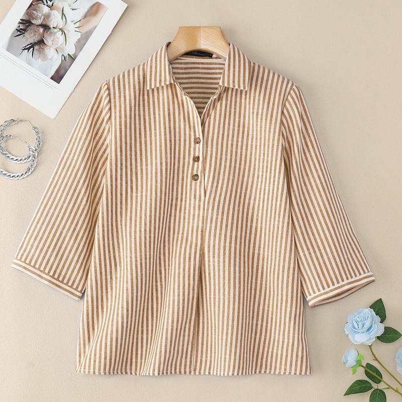 ZANZEA Women Turn Down Collar Loose 3/4 Sleeve Casual Stripe Blouse