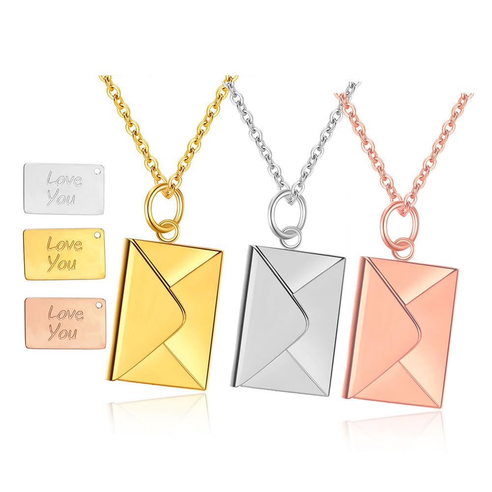 Necklace for Popular Love Letter Stainless Love You Envelope Azuki Gift for Lover [Rockyu] Women, Brand, Silver, Pendant, Steel, Hypoallergenic,