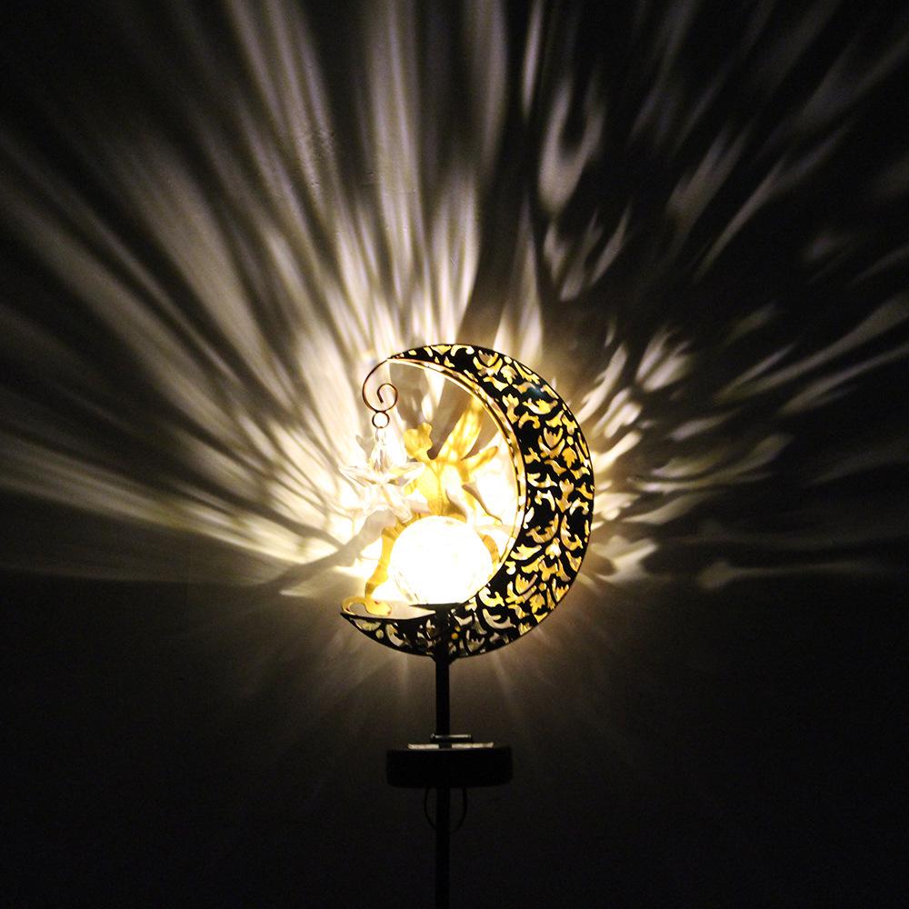 Solar Moon Stake Light: Outdoor Garden, Courtyard & Camping Decorative Iron Lantern