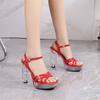 Fashion Sexy 12CM Crystal Clear High Heels - Square Toe Transparent Sandals for Nightclub Party Car Model Women's Fashion Non-Slip
