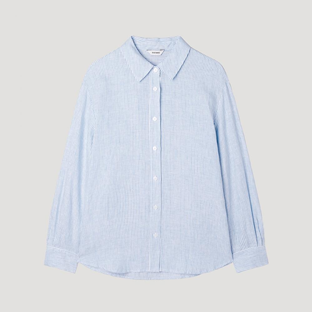 

[shs Miss] Базовая льняная рубашка в полоску Swwstp21040 Ll light blue/55