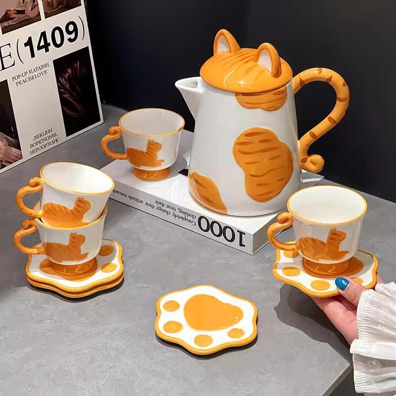 Cute Cat Housewarming Ceramic Teaset