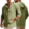 Men's Linen Shirt Solid Streetwear Long Sleeve Hoodie Cardigan Clothing for Men Button Tops Casual Loose Men Hooded Shirt