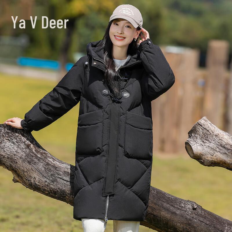 

Yalu Women s Simple Hooded 90% Duck Down Mid-Length Jacket S