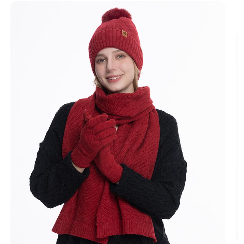 Women's Three Sizes To Choose From: Knitted Hat, Scarf, Glove, Women's Autumn and Winter Outdoor Warm Double Layer Knitted Hat