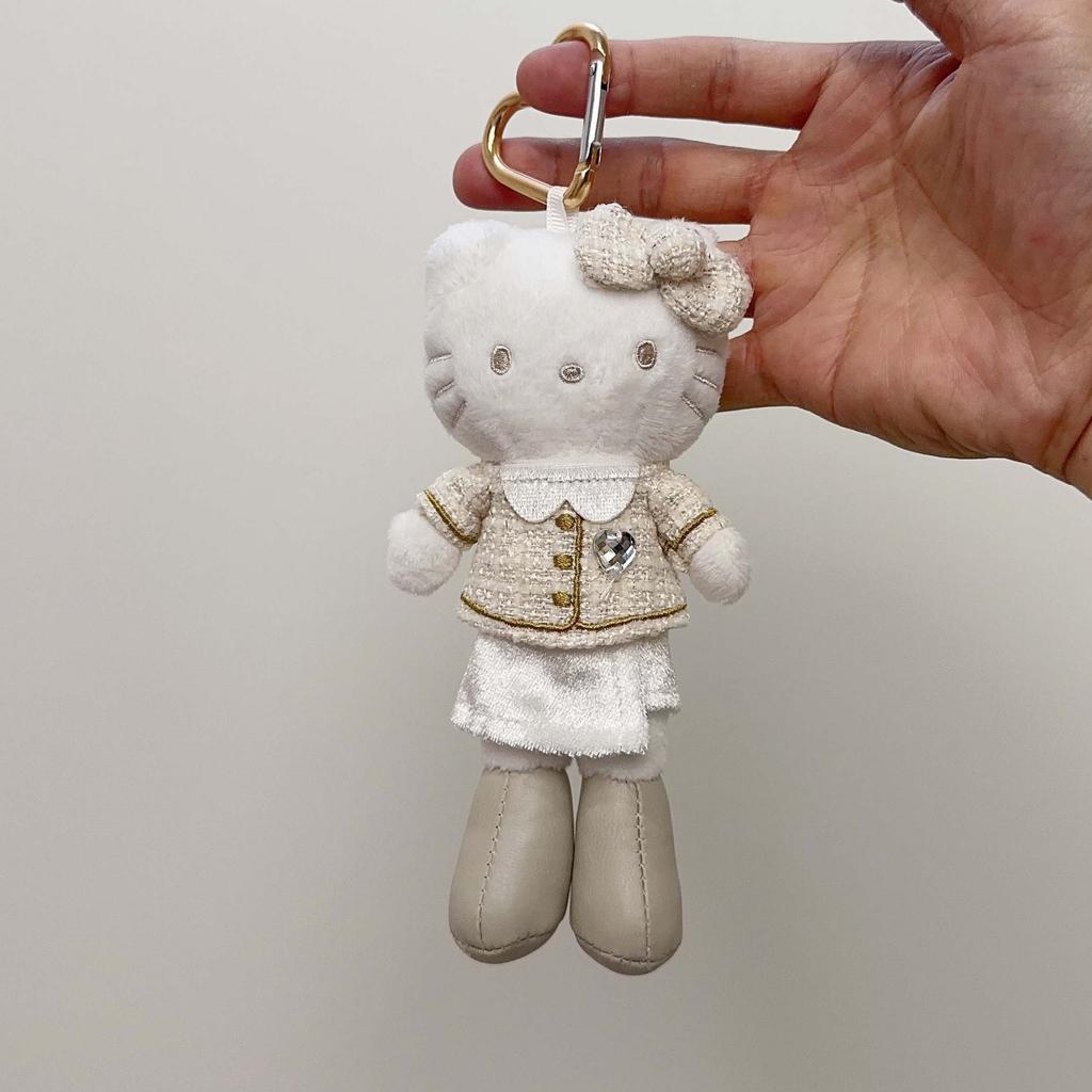 Long Leg Hello Kitty Plush Keychain Elegant Tweed Outfit Kitty Doll Pendant With Pearl Mini Bag Chic Bag Charm For Backpack Gift
