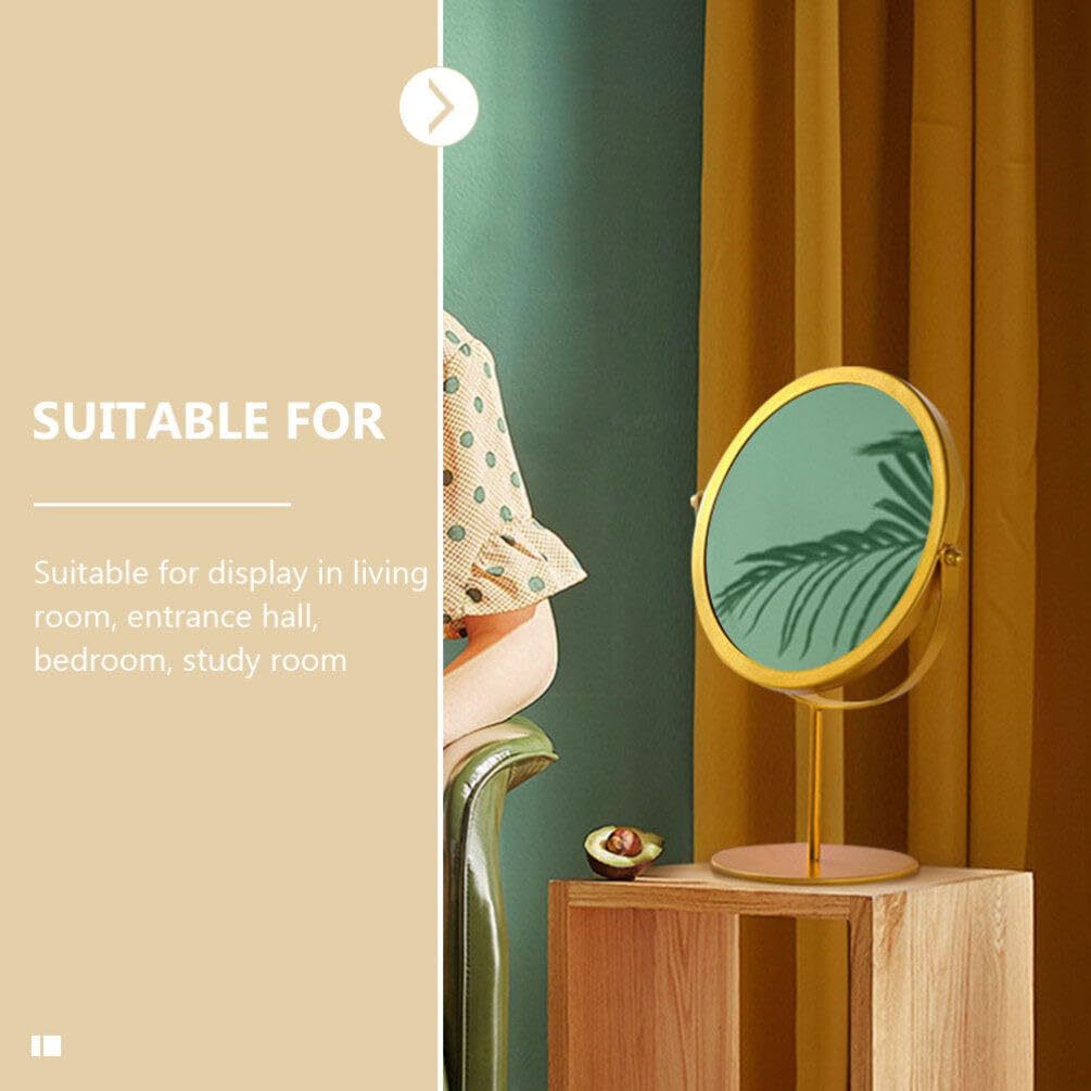 LALAFINA Tabletop Stand Mirror, Round, Compact Design with Stable Base, for Dressers, Gold, 27 x 19 x 10 cm