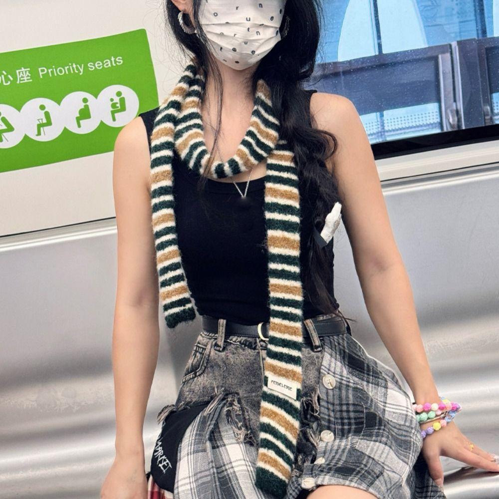Collocation Clothing Accessories Y2K Striped Scarf Y2K Style Knitted Shawl  Outdoor