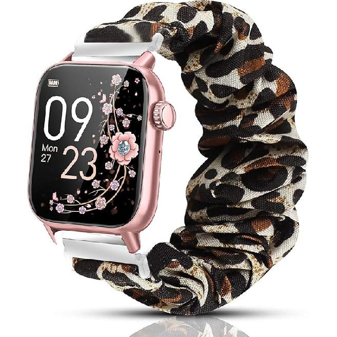 Compatible with AKUMAKA Smart Watch Band, 22mm Fabric Elastic Scrunchie Elastic Watch Band Women Cute Replacement Straps Compatible for AKUMAKA G39,