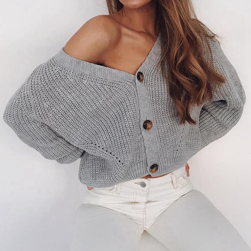 Women Autumn Winter Solid Color Cardigan Sweater Knitted Outerwear
