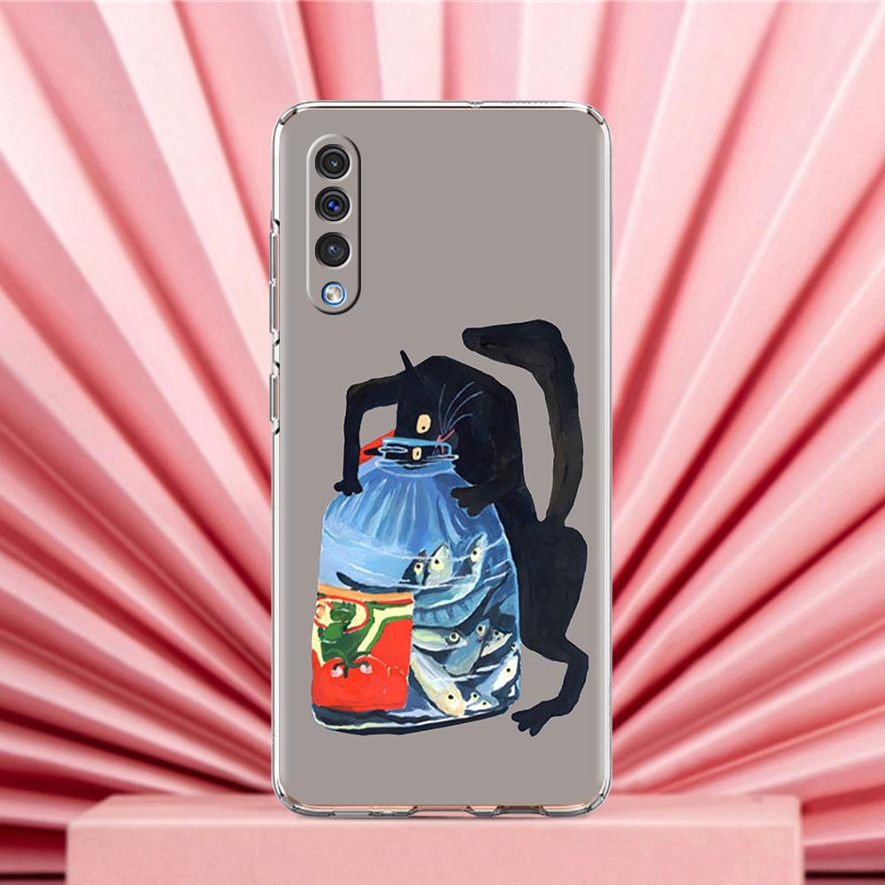 Phone Case For Samsung A56 A36 A26 A24 A16 A14 A12 A32 A50 A70 A22 A40 A34 A54 A42 A52 5G A04s A06 Cover Lovely Cat Playing Fun