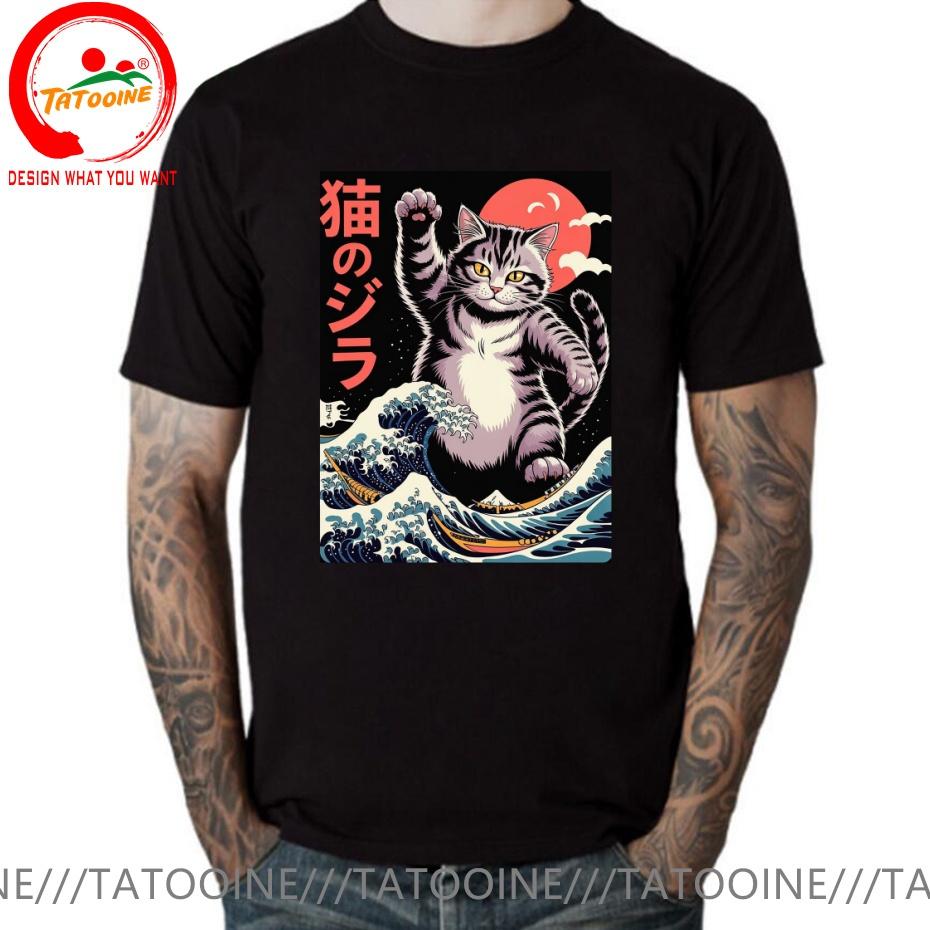 Funny Design Japanese Style The Great Kanagawa Cat Sred Doublet Unisex Fashion Trendy Casual Clothing Stylish Tops Tee Shirt Leisu
