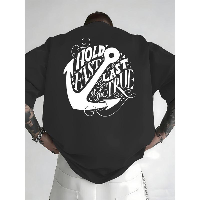 European Size Men s Stay True to Your Heart: Anchor-shaped Text Design, Nautical Theme Stay True to Your Heart Slogan Printed T-shirt-Spring/Summer S чёрный